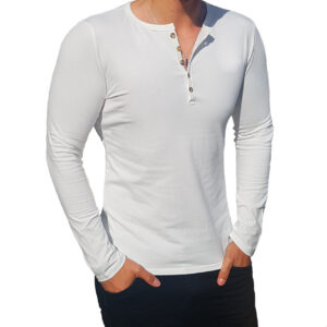 Polera Henley V - Manga Larga - Blanco