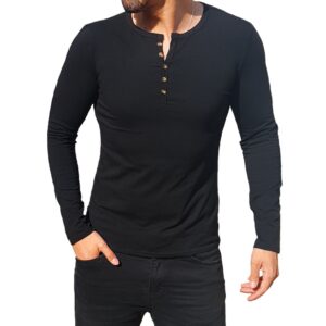 Polera Henley V - Manga Larga - Negro