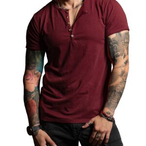 Polera Henley V – Manga Corta - Burdeo